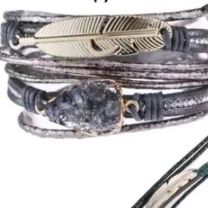 New! Grey Leather wrap bracelet